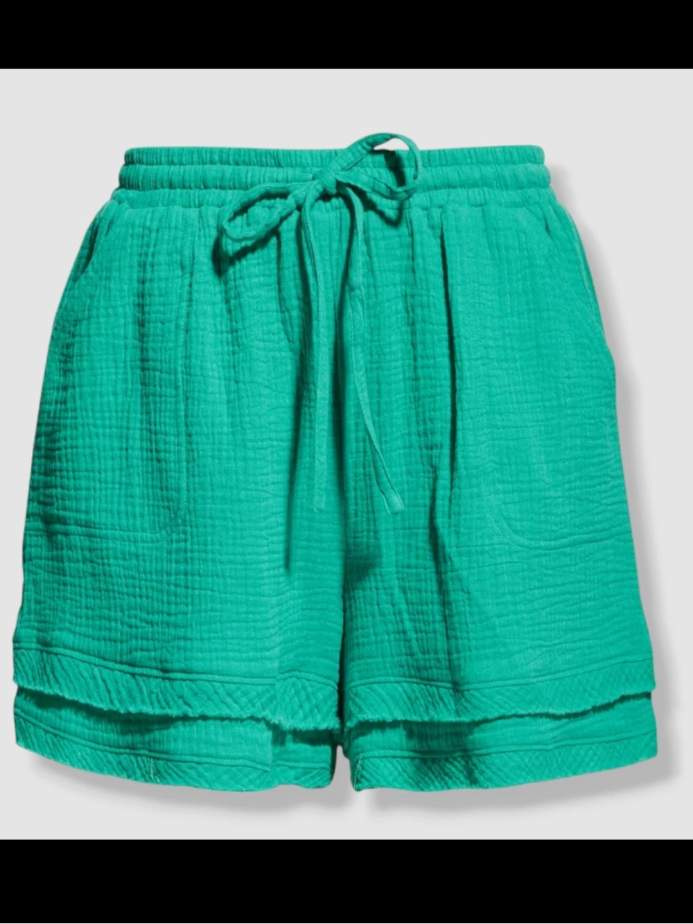 MONROW Teal Cotton Gauze Drawstring Shorts with Pockets